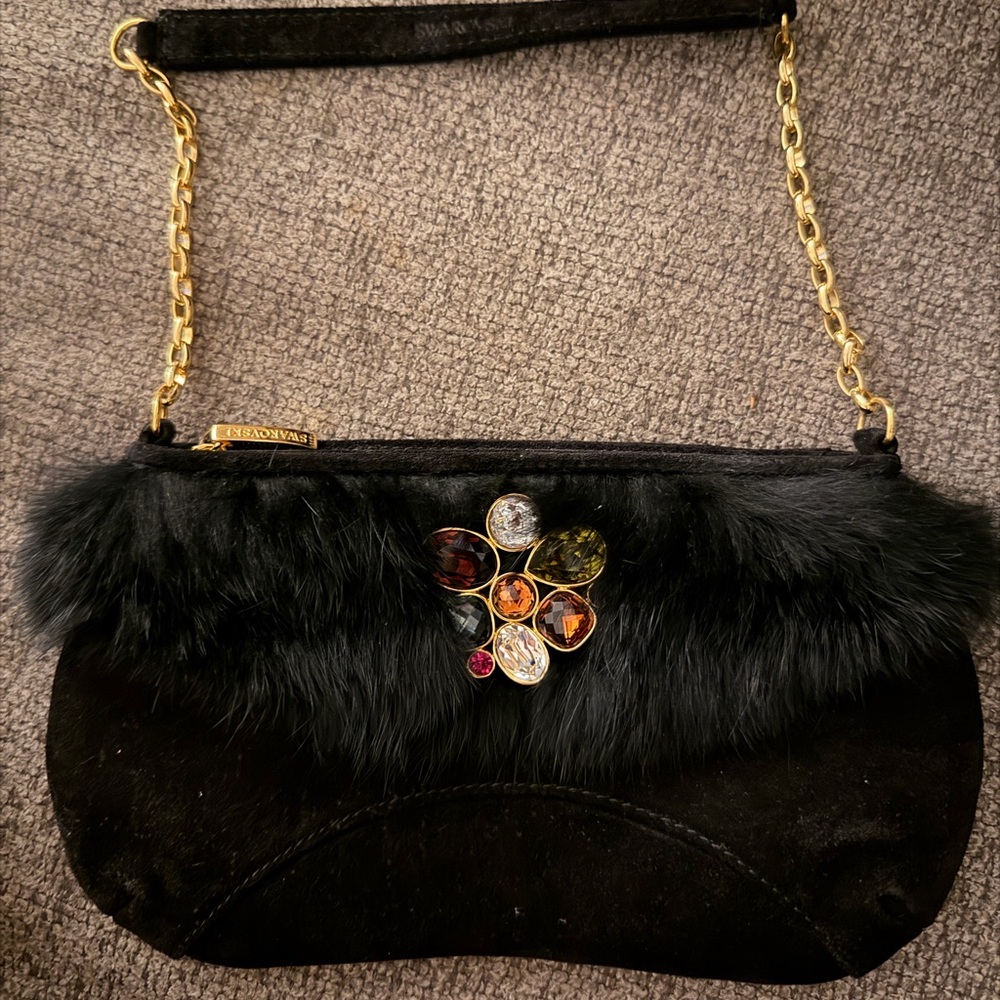 Elegant Black Fur-Trimmed Women's Bag